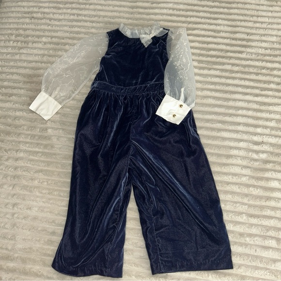 Janie and Jack Other - Janie and Jack Baby Girl Velvet Bow Collar Jumpsuit Blue Size 3 Toddler NWT